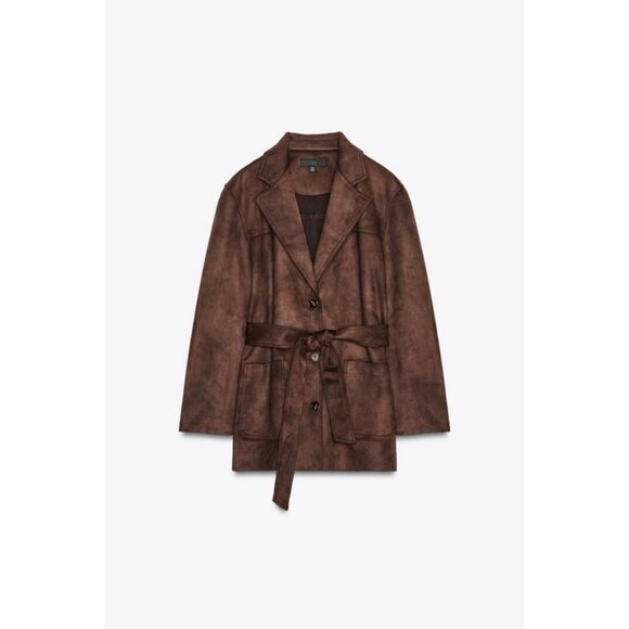 ZARA SUEDE EFFECT JACKET WITH BELT - Picture 8 of 10